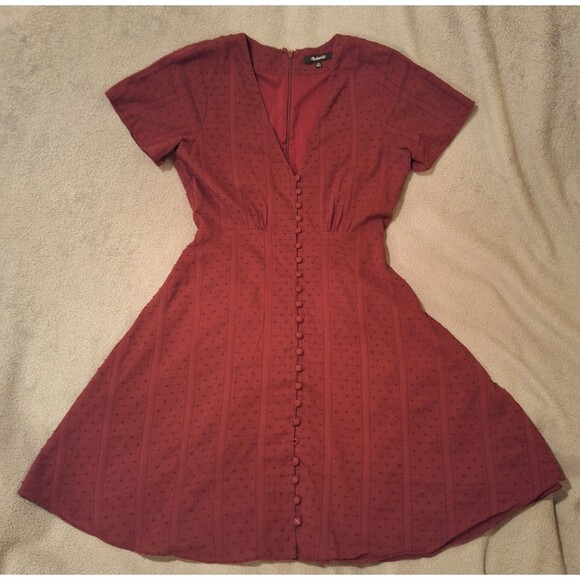 Madewell Dresses & Skirts - MADEWELL Button-Front Swing Dress Sz 00 Burgandy Swiss Dot